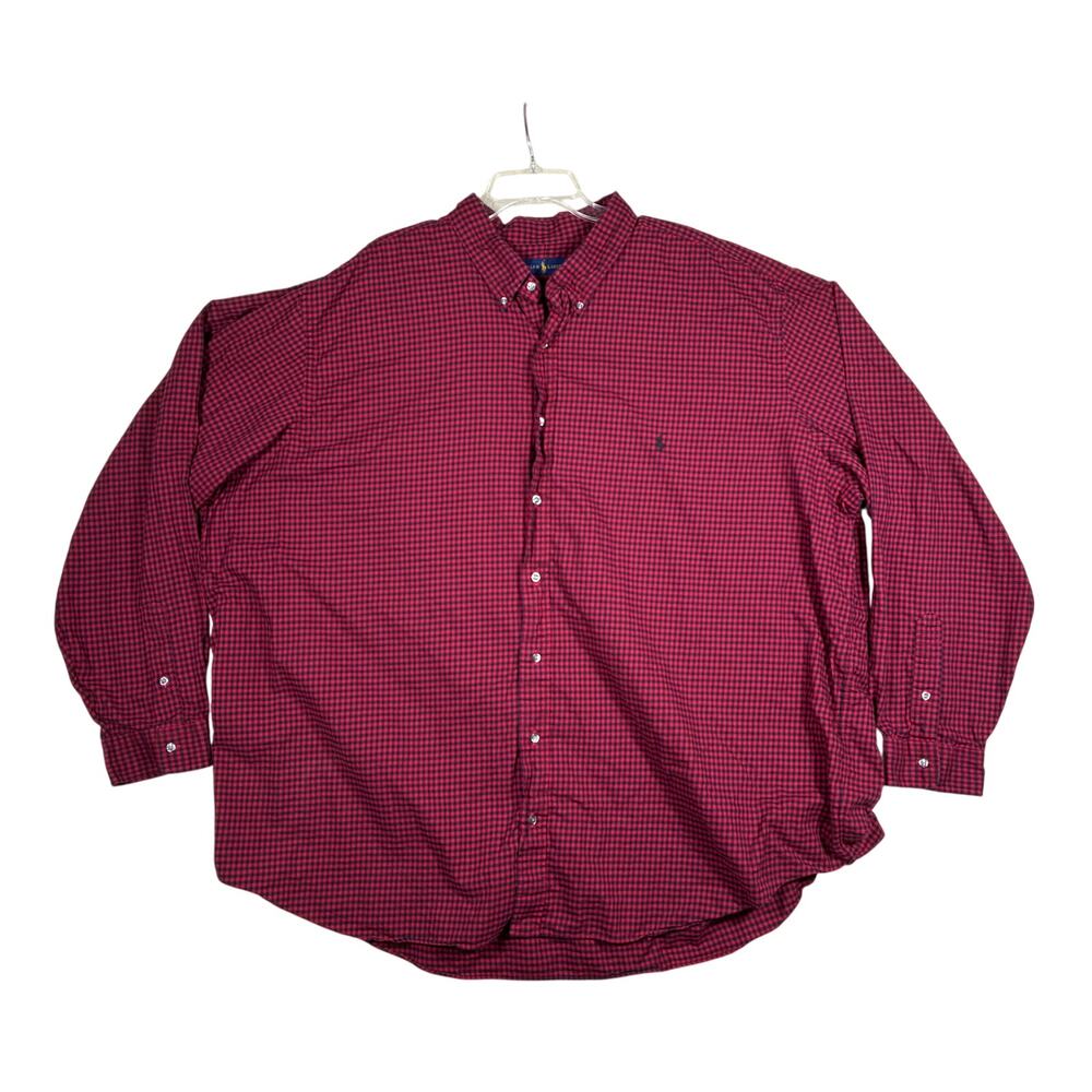Ralph Lauren 4XB Red Black Check Button Down Embroidered Horse Long Sleeve